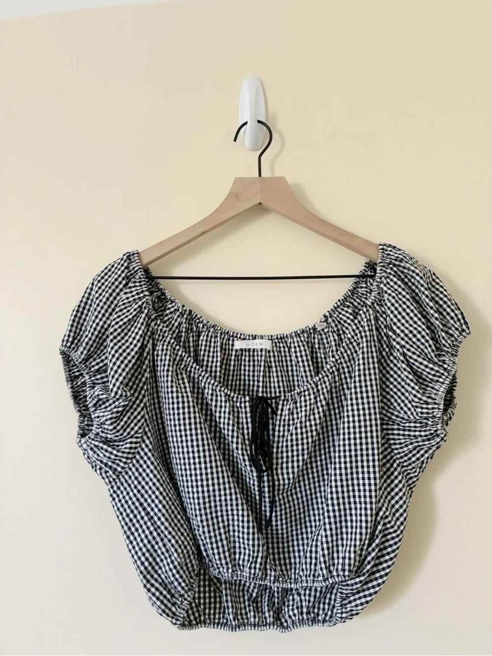 Doen Hilary gingham puff sleeve blouse